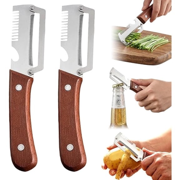 Vegetable Peeler for Kitchen,Multifunctional Stainless Steel Peeler with Wooden Handle and Bottle Opener, 2026 New Kitchen Gadget, Peeler for Fruit, Vegetable, Potatoes, Carrots, Apples (2PCS)