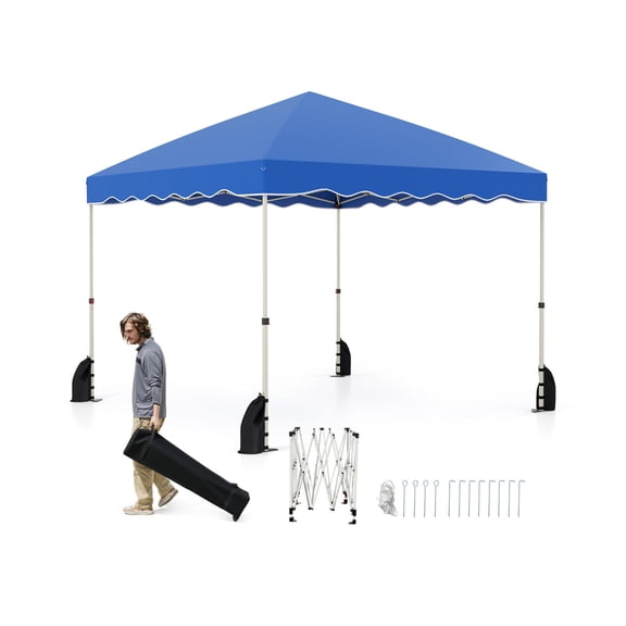 10 X 10 Feet Foldable Pop up Canopy Tent with Wheeled Bag, Blue, Upf50 , 3 Height Options
