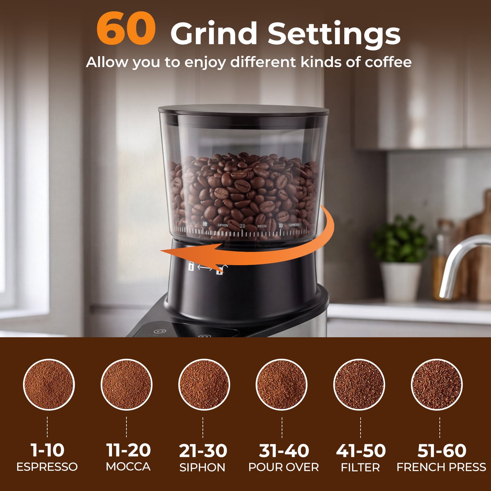Costway Coffee Grinder, Electric Coffee Bean Grinder with 60 Precise Grinding Settings