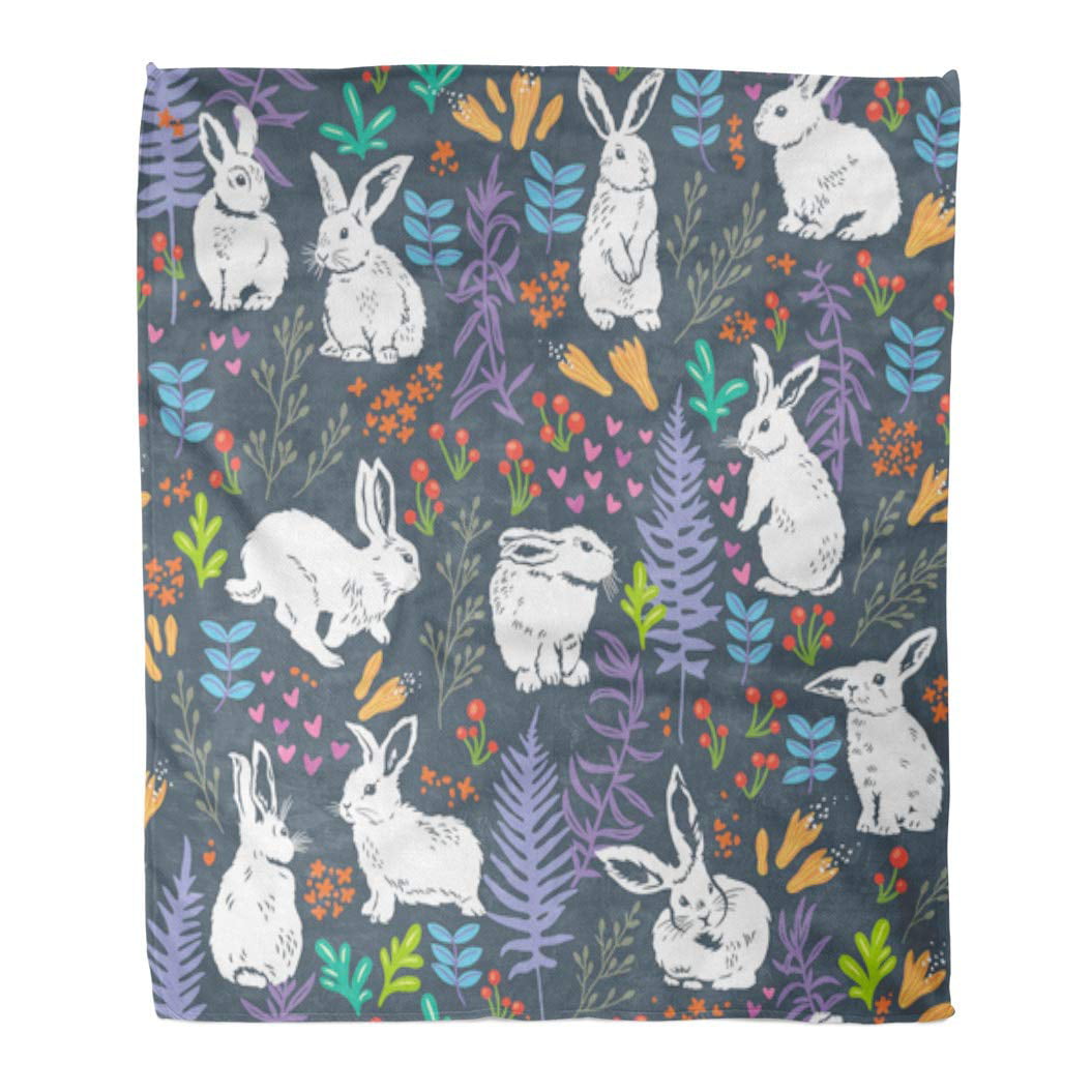 Blankets & Throws Easy Care Ultra-Soft Double-Sided Comfort Blankets for Bed Couch Sofa Hand Draw Pink Eater Bunny Rabbit 