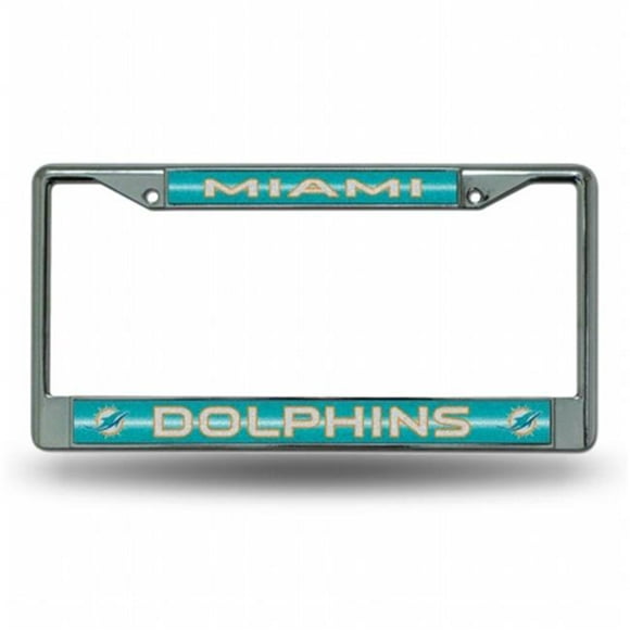 Rico Industries RIC-FCGL1101 Miami Dolphins NFL Bling Glitter Chrome License Plate Frame