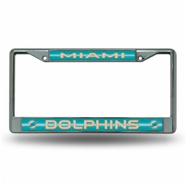 Rico Industries RIC-FCGL1101 Miami Dauphins NFL Bling Glitter Chromé Cadre de Plaque d'Immatriculation