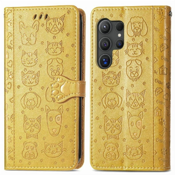 Funda Cartera FOXDOCK para Samsung Galaxy S24 Ultra , Flip PU con Relieve de Gatos y Perros, Tarjetero y Soporte