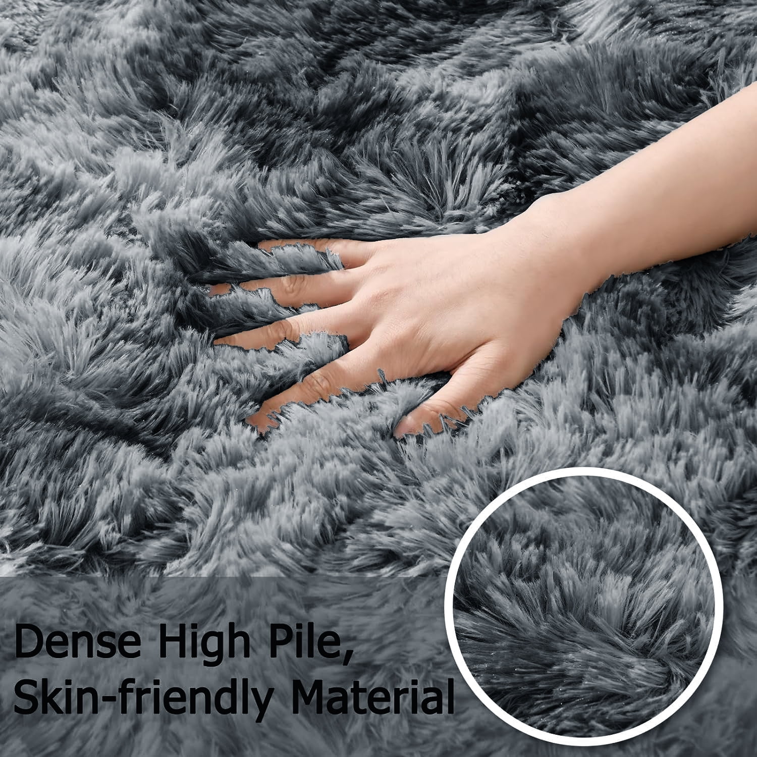 Debonair Super Soft Shaggy Rugs Fluffy Carpets 5x8 Feet Indoor Modern Plush Area Rugs for Living Room Bedroom Home Decor Upgrade Anti-Skid Rectangular Fuzzy Rug, Dark Grey
