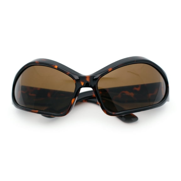 Womens Trendy Wrap Around Bug Eye Oval Sport Fashion Plastic Sunglasses Tortoise - Brown