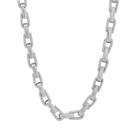 Mens Silver-Tone Stainless Steel Horseshoe Link Chain Necklace
