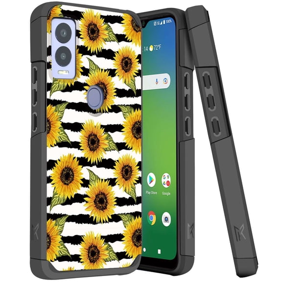 ANJ Shockproof Dual Layer Slim Hard Case Tempered Glass Cover Compatible with Cricket Magic 5G, AT&T Propel - Classic Sunflowers 2
