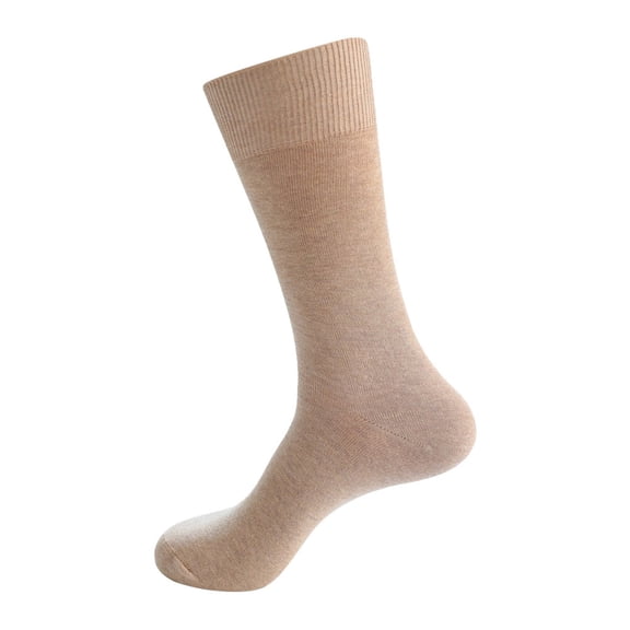Cotton Dress Socks for Men, Over the Calf Ribbed Crew Socks, Breathable Reinforced Heel and Toe, Soft Comfortable Business Sock, Casual Hosiery for Office, Wedding, Daily Wear Khaki L