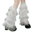 thumbnail image 3 of Women Flared Leg Warmers Star Sequins Layered Ruffles Knee High Socks Aesthetic Boot Cuffs for Streetwear, 3 of 6