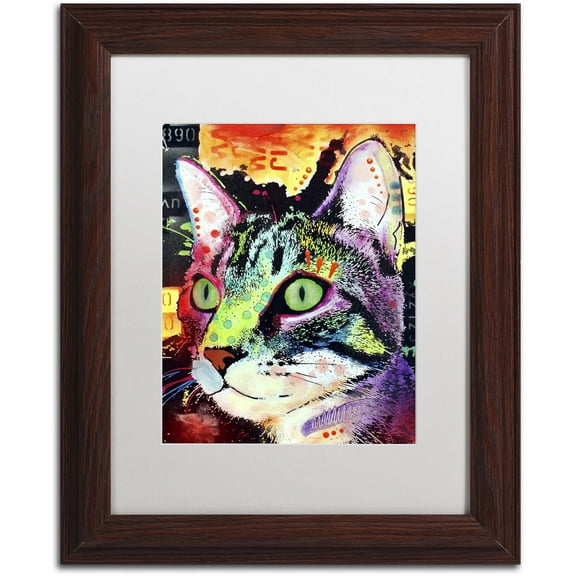 Trademark Fine Art "Curiosity Cat" Canvas Art by Dean Russo, White Matte, Wood Frame