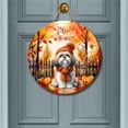 thumbnail image 2 of Happy Thanksgiving Shih Tzu Give Thanks Fall Beanie Scarf Welcome Round Wood Sign Lion Dog Lover Gifts Hanging Wall Home Decor - 00020, 2 of 5