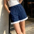 thumbnail image 5 of Cagogo Women Plus Size Elastic Waist Shorts with Pockets Casual Loose Beach Vacation Lounge Trousers Summer Travel Denim Shorts, Navy XL, 5 of 7
