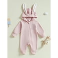 thumbnail image 4 of Gupgi Infant Easter Jumpsuits Cute Bunny Ear Romper Spring Long Sleeve Zip Up Hooded Bodysuits, 4 of 9