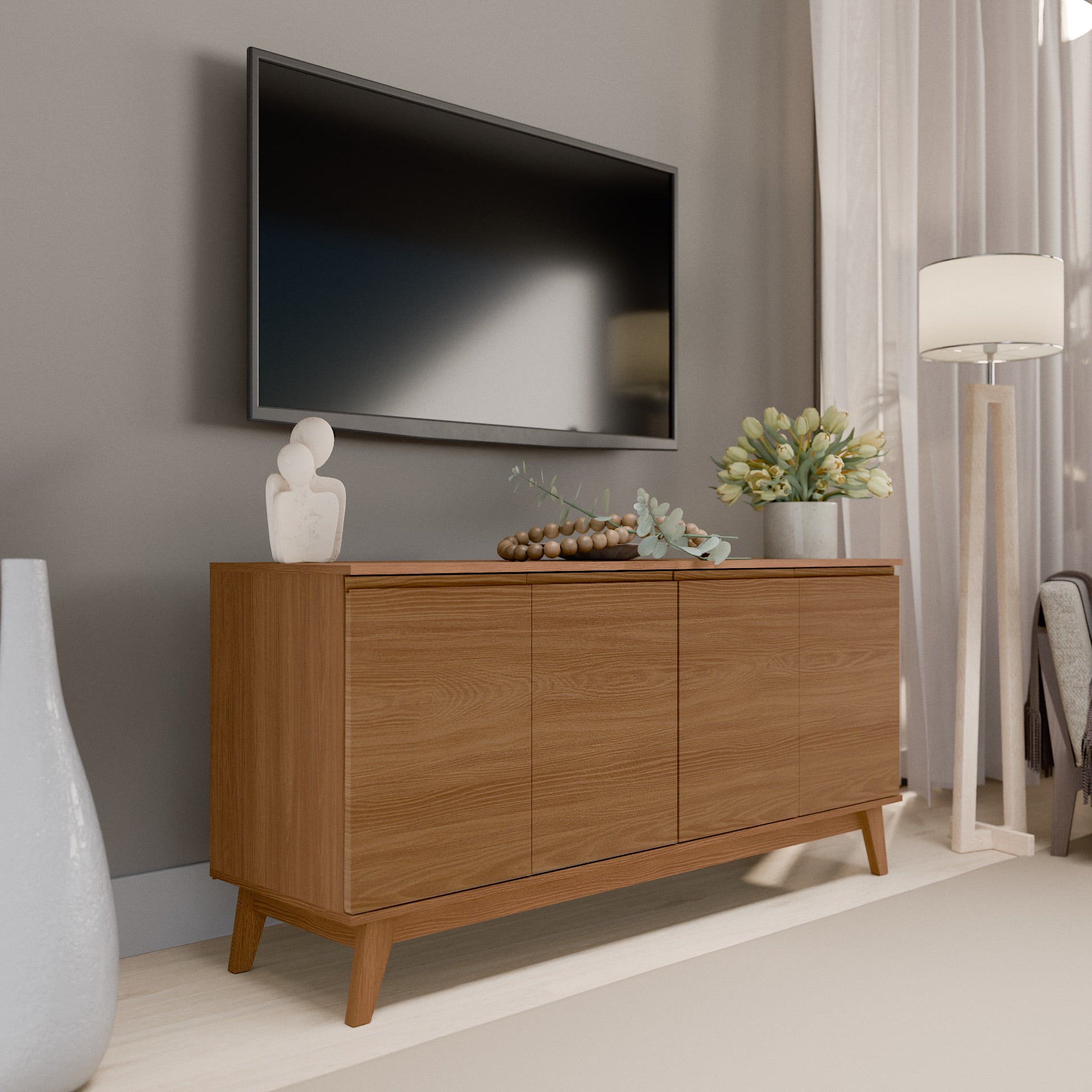 Kappesberg Tokyo 4-Door Sideboard with Soft-Close Doors and 2-Shelve, Golden Oak Finish