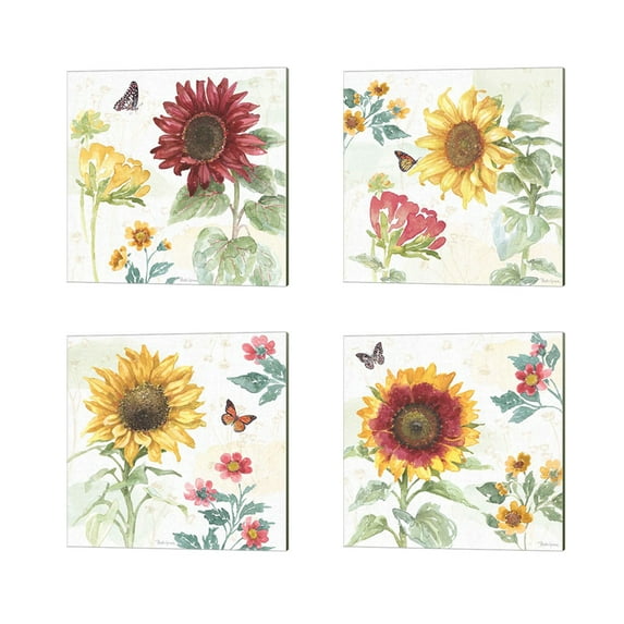 Great Art Now Sunflower Splendor by Beth Grove 4 Piece Canvas Art Set Each 14"W x 14"H