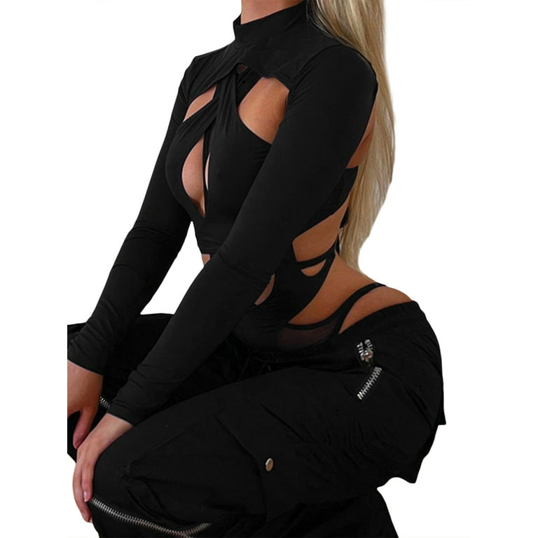 HIIT high neck multi cut out bodysuit for gym & swim in black