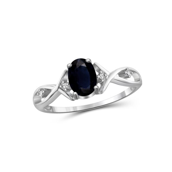 JewelersClub Sapphire Ring Birthstone Jewelry – 1.00 Carat Sapphire 0.925 Sterling Silver Ring Jewelry with White Diamond Accent – Gemstone Rings with Hypoallergenic 0.925 Sterling Silver Band