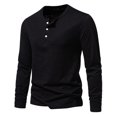 thumbnail image 2 of Dagegui Mens Long Sleeve T-Shirts Solid Color Crew Neck Buttons Shirt Cotton Henley Pullover Shirts Lightweight Soft Stretch Tees Fall Tops Black,M, 2 of 5