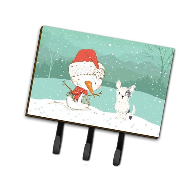 Black & White Terrier Snowman Christmas Leash or Key Holder