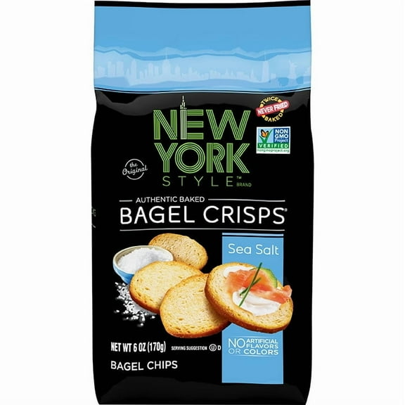 Pack of 6, New York Style Authentic Bagel Crisps-   Sea Salt, 6 oz