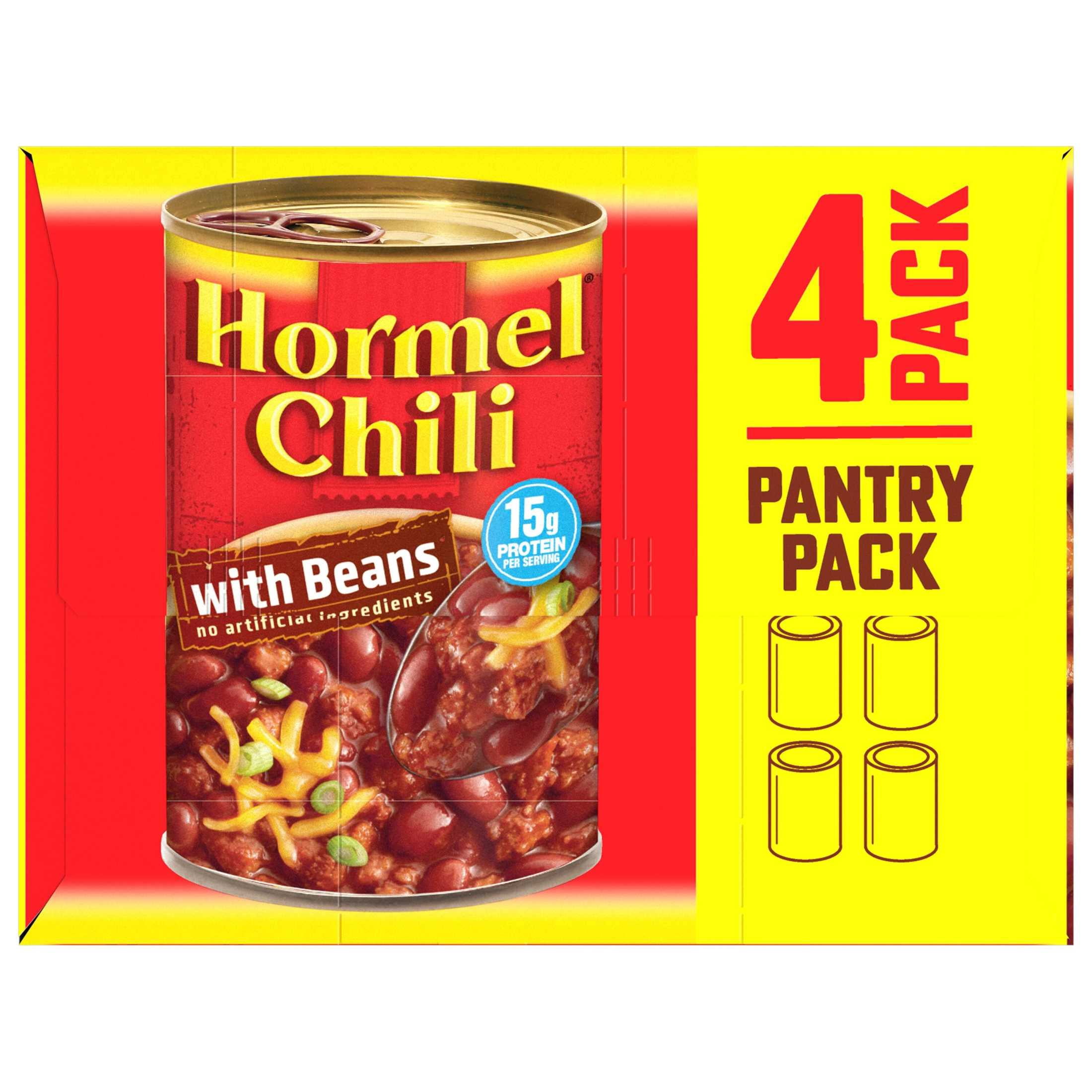 HORMEL Chili with Beans Canned Chili, Shelf-Stable, 15 oz  Can (4 Pack)