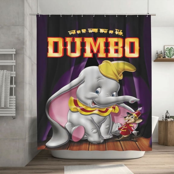 Dumbo Shower Curtain Cartoon Art Bath Shower Curtains with 12 Hooks, Waterproof Washable Polyester Bathroom Home Decor Set 72x72 Inch, Plastic