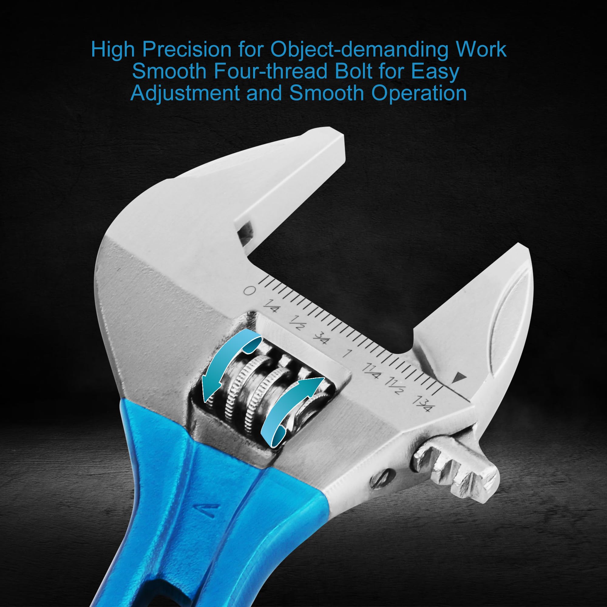 8 Inch Stubby Adjustable Wrench with 44 mm Wide Jaw Opening for Plumbing Automotive and Industry Tight Spaces Work