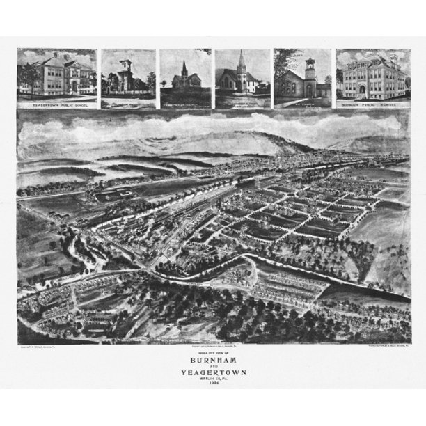 Vintage Map of Burnham Pennsylvania 1906 Mifflin County Canvas Art (36 x 54)