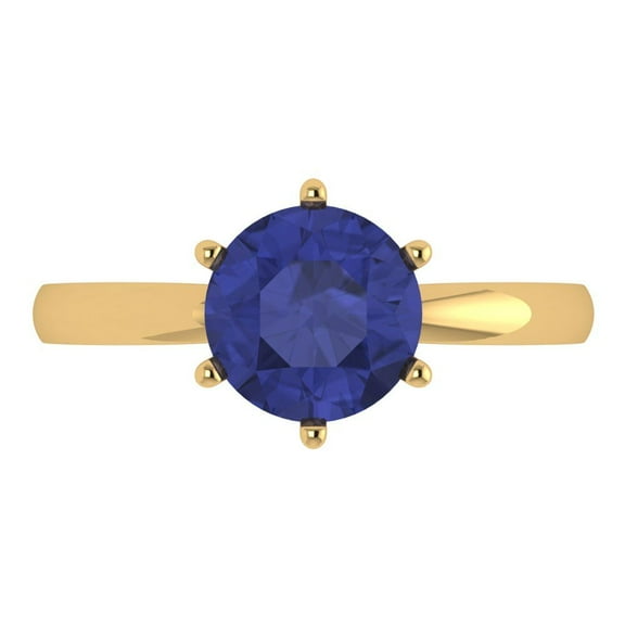 Solitaire Engagement Ring for Women - 2ct Simulated Tanzanite in 18K Yellow Gold Promise Ring