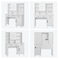 thumbnail image 6 of Kicctian 42" Wide Farmhouse Vanity Desk with Glass Top & Lighted Mirror - Large Wood Dressing Table with Power Outlet, Charging Station, Drawers, Shelves & Stool,White, 6 of 6