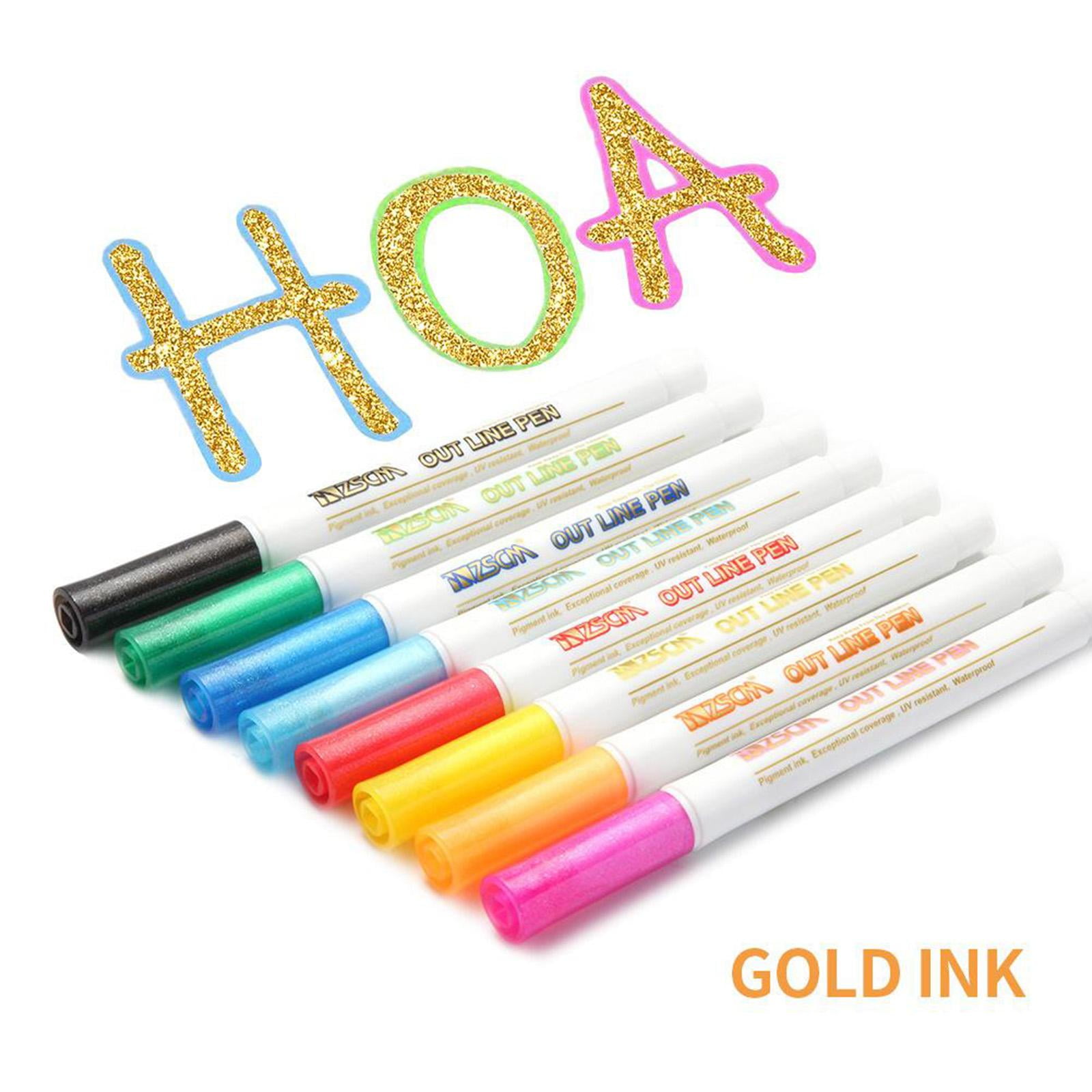 Axioma 2 Sets 8 Colors Self-outline Metallic Markers Dual Line Journal Writing Pen