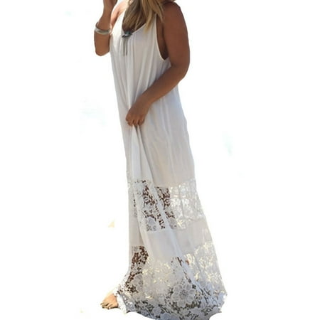 Womens Scoop Neck Low Cut Lace Straps Beach Long Maxi