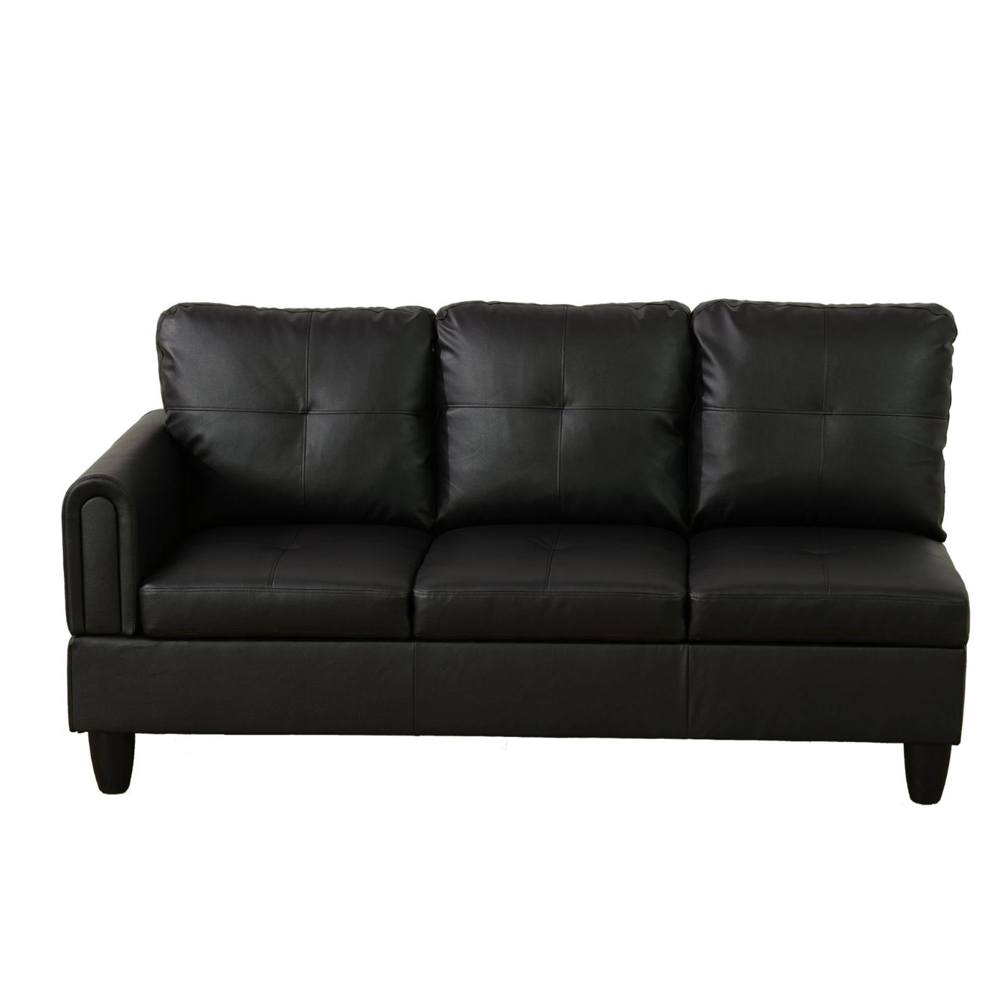 L Shape Sectional Sofa Couches Set, Modern Leather Corner Sofa Couch with Pillows for Living Room, Black
