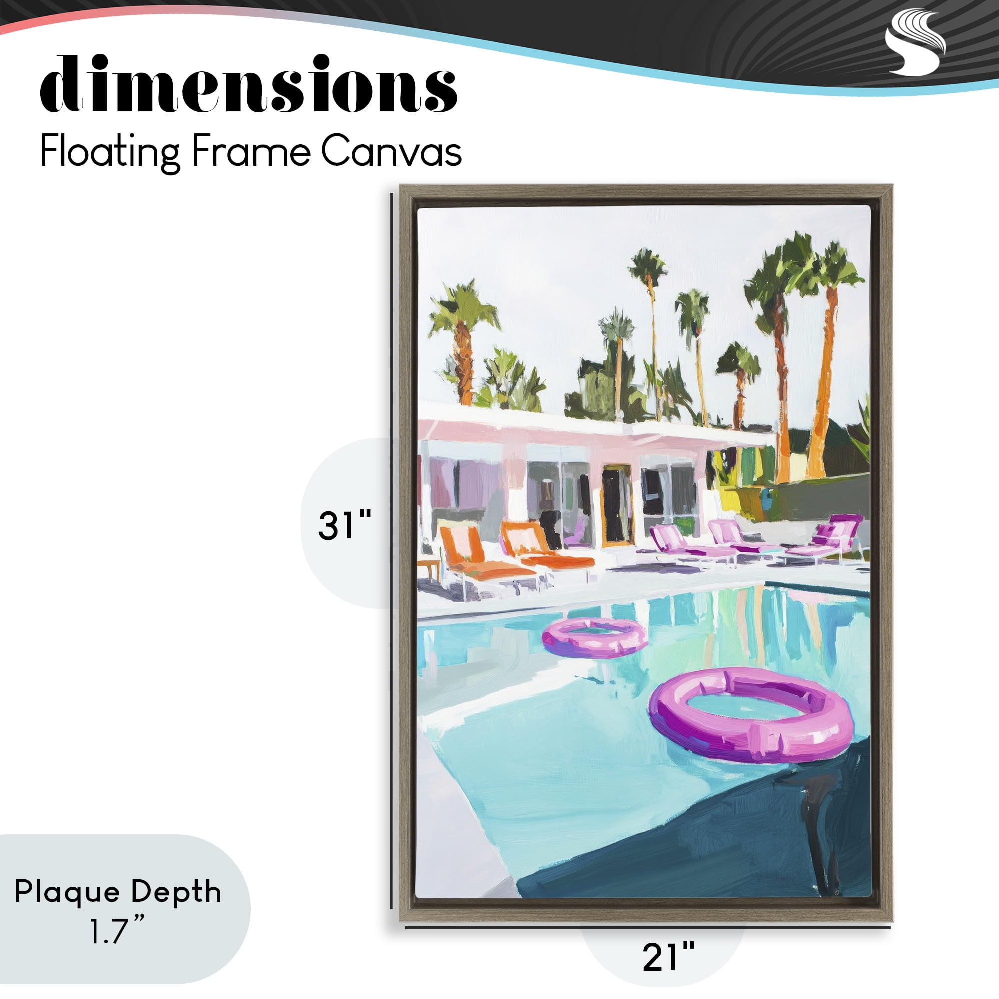 Stupell Industries Palm Springs Poolside Impression Brown Framed Floater Canvas Wall Art, design by Sisi and Seb