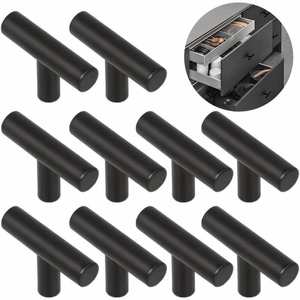 Pomos de puerta, 10 piezas, mango de aleación en T, fácil de cepillar, tiradores de puerta de armario, muebles de un solo agujero, aleación sólida, duraderos, para cajones, armarios, armarios, zapateros, mesitas de noche, color negro S esquí esquí Gafas de esquí