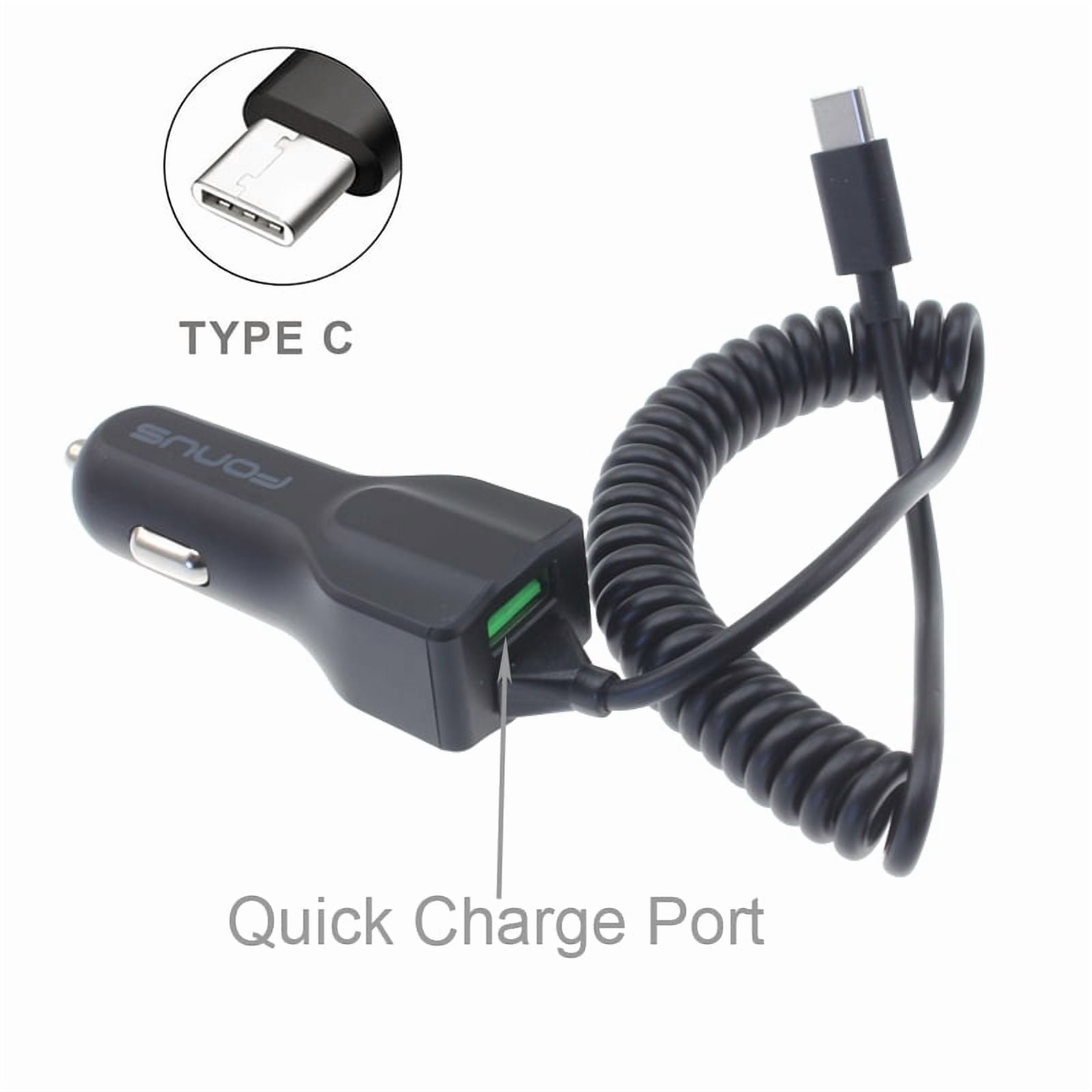 Car Charger for Nokia T20/T21 - 30W Type-C Power Adapter DC Socket Fast USB Port Coiled Cable