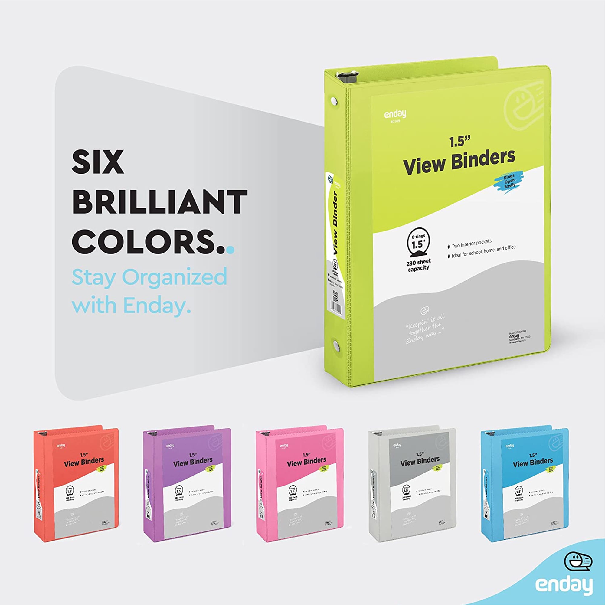 Enday 1.5 Inch Binder 3 Ring Binders with Pockets for Home, Office, School Supplies Organization, Green 6 Pc