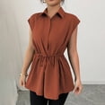 thumbnail image 2 of Stichou Women's 2026 Elegant Sleeveless Shirts Collared Spring Summer Button Down Tie Front Tunic Top Work Peplum Blouse Brown S, 2 of 7