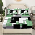 thumbnail image 2 of YST Lime Green Black Grey Fitted Sheet Full Abstract Geometric Checkered Bed Sheets Square Sequins Bedding Set For Kids Adults,Geometry Grid Bed Cover For All Season Room Decor（No Top Sheet）, 2 of 5