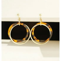 Clip on 2 1/4" gold screw back dangle brown shell hoop earrings