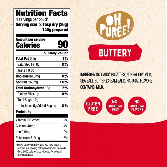 (Pack of 12) Oh Puree Potato Instant Mashed Buttery 3.6 Oz