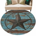 thumbnail image 6 of Texas Star Brown Round Rug 5ft Washable Circle Kitchen Rugs Non Slip Vintage Farm Barn Blue Wooden Texture Large Area Rug Indoor Floor Carpet for Bedroom Living Room Home Office Dining Room Nursery, 6 of 8