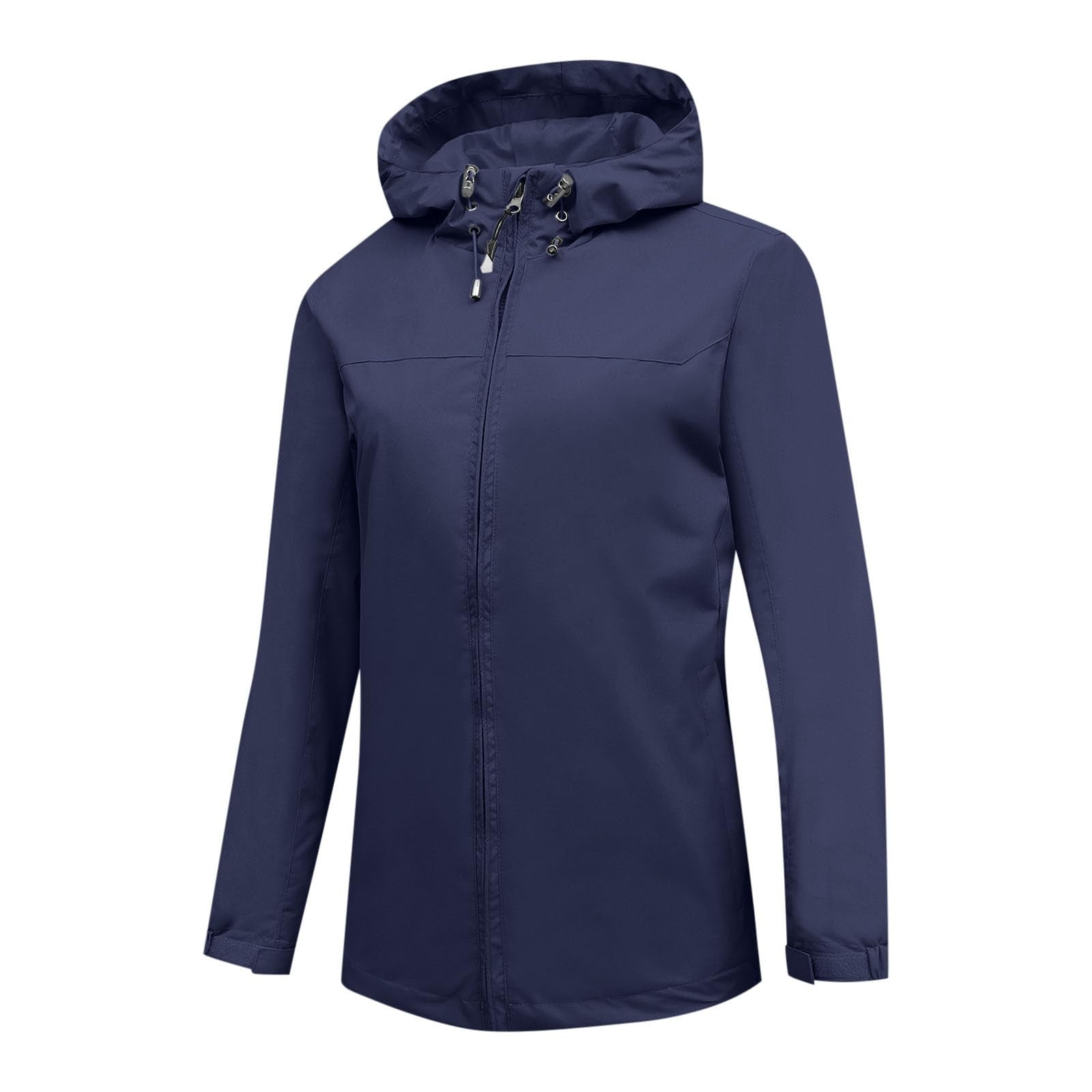 Womens Lightweight Packable Rain Jackets Zip Up Waterproof Windbreaker Hooded Raincoat Hiking Trench Coat Pockets