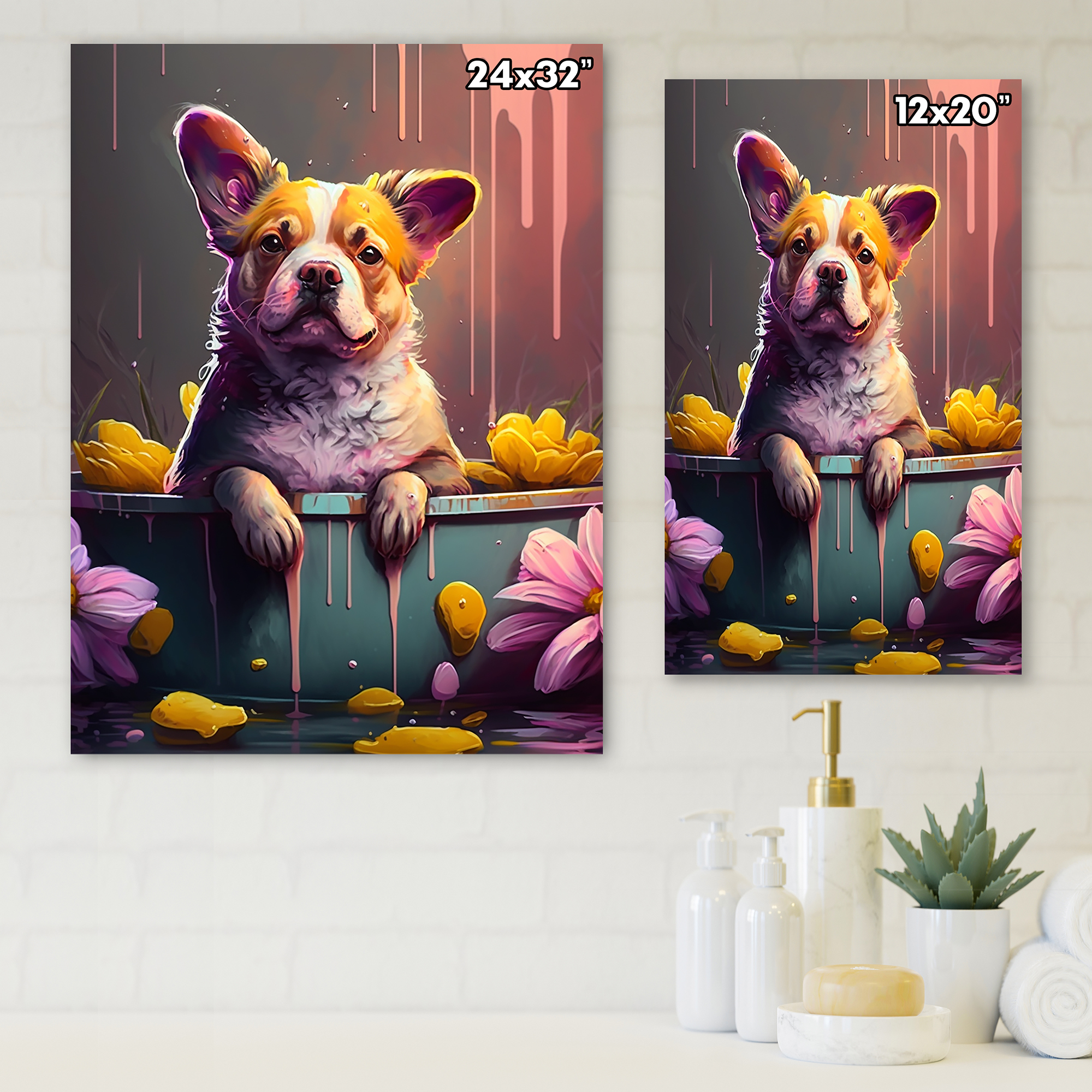 Designart English Bulldog Splashing In The Tub Canvas Wall Art