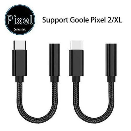USB C to 3.5 mm Headphone Jack Adapter, DAC Hi-Res Chip, 2-Pack Nylon Braided USB Type C to 3.5mm Audio Dongle Adapter Compatible with Pixel 2/2 XL, HTC U11 and More
