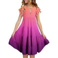 thumbnail image 2 of Girl's Dresses Size 18, Flutter Sleeve Solid Color Crew Neck Casual Dress Tiered Swing A-line Skirt for Girls, Summer Beach Clothes, 2 of 6