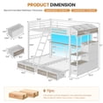 thumbnail image 3 of Full over Twin over Twin Triple Bunk Bed with Headboard & LED Lights, Metal Bunk Beds with 8 Storage Drawers, Charging Station, Guardrail and Ladder, Twin Triple Bunk Bed Frame for 3 Teens, White, 3 of 10