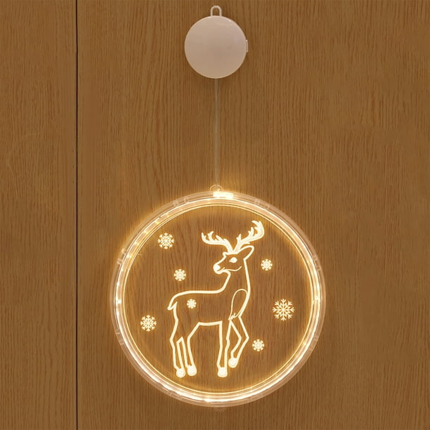 Fiudx Lámpara Led Colgante 3D, Farol Acrílico Decorativo, Diseño de Ciervo de Alta Luminosidad, Funciona con Pilas, Decoración Navideña para Ventanas, Iluminación para Fiestas, Fácil Instalación, 31