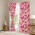 thumbnail image 3 of Homewish Kawaii Pink Brown Plaid Black Out Curtains, Vintage Game Abstract Curtains Pack of 2 (42x63 Each), Chic Square Rectangle Bedroom Curtains, Black Out Curtains Room Decor, 3 of 6