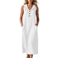 thumbnail image 2 of QUNYINEY Long Womens Dresses A Line Sleeveless White Faux Cotton Linen Sundress with Pockets Loose Fit Button Casual Hooded Dresses, 2 of 7